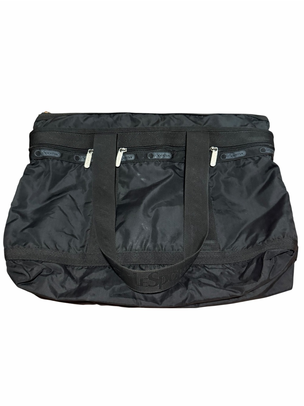 Lesportsac Black Nylon Weekend Duffel with Triple Front Zips